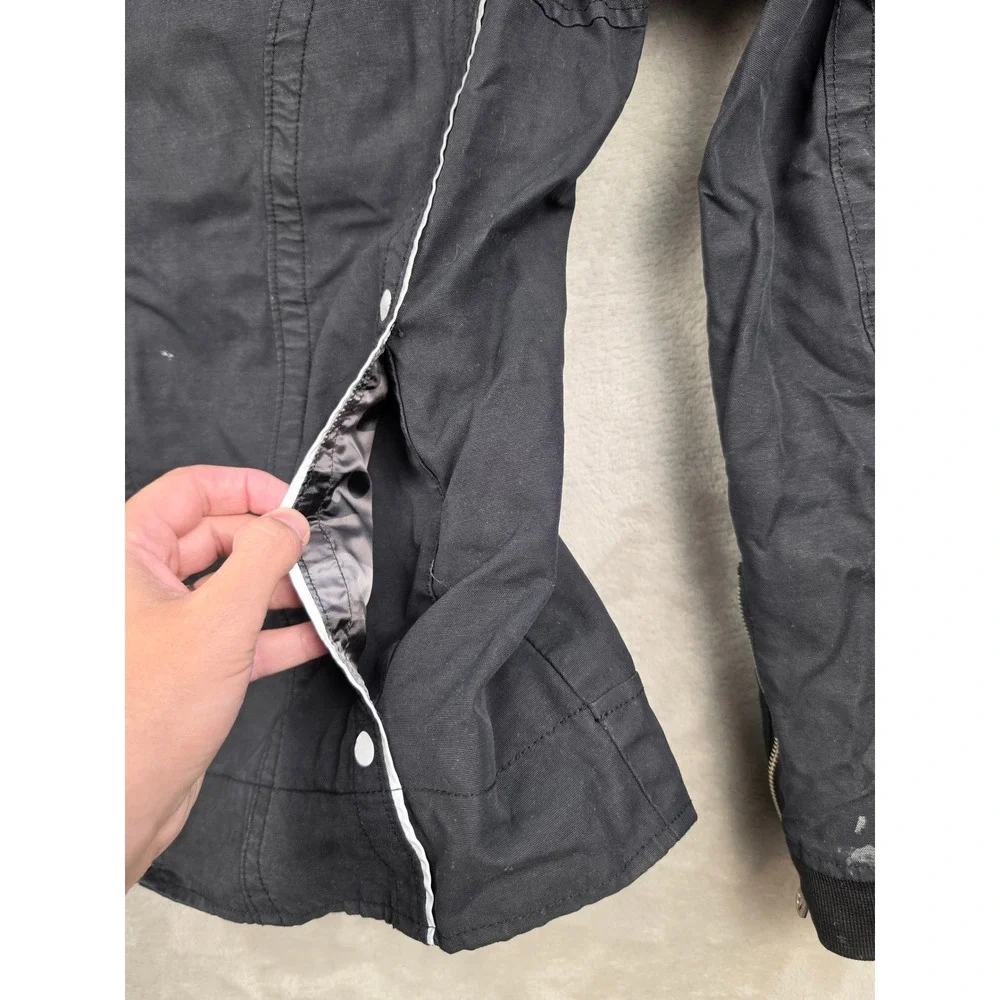 True Religion Moto Jacket‎ Mens Large Black Camo Lined Zip Hood Biker Reflective
